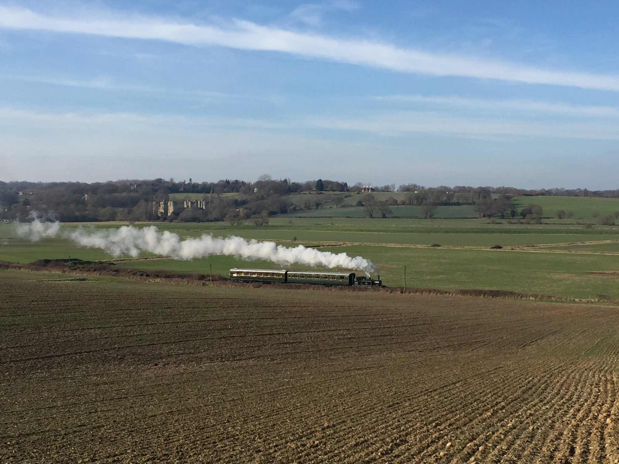 32678 steams past Bodiam Castle with a photocharter on  22 Feb 19  © Andrew Hardy