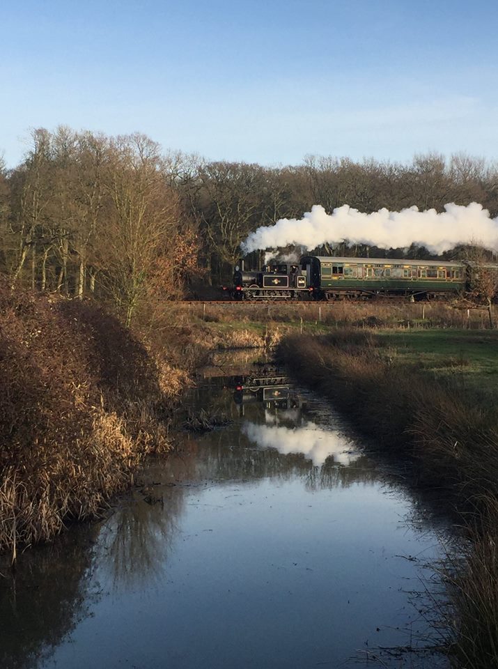32678 reflected in a drainage channel  as she heads towards Rolvenden with a photocharter on 22 Feb 19  © Andrew Hardy